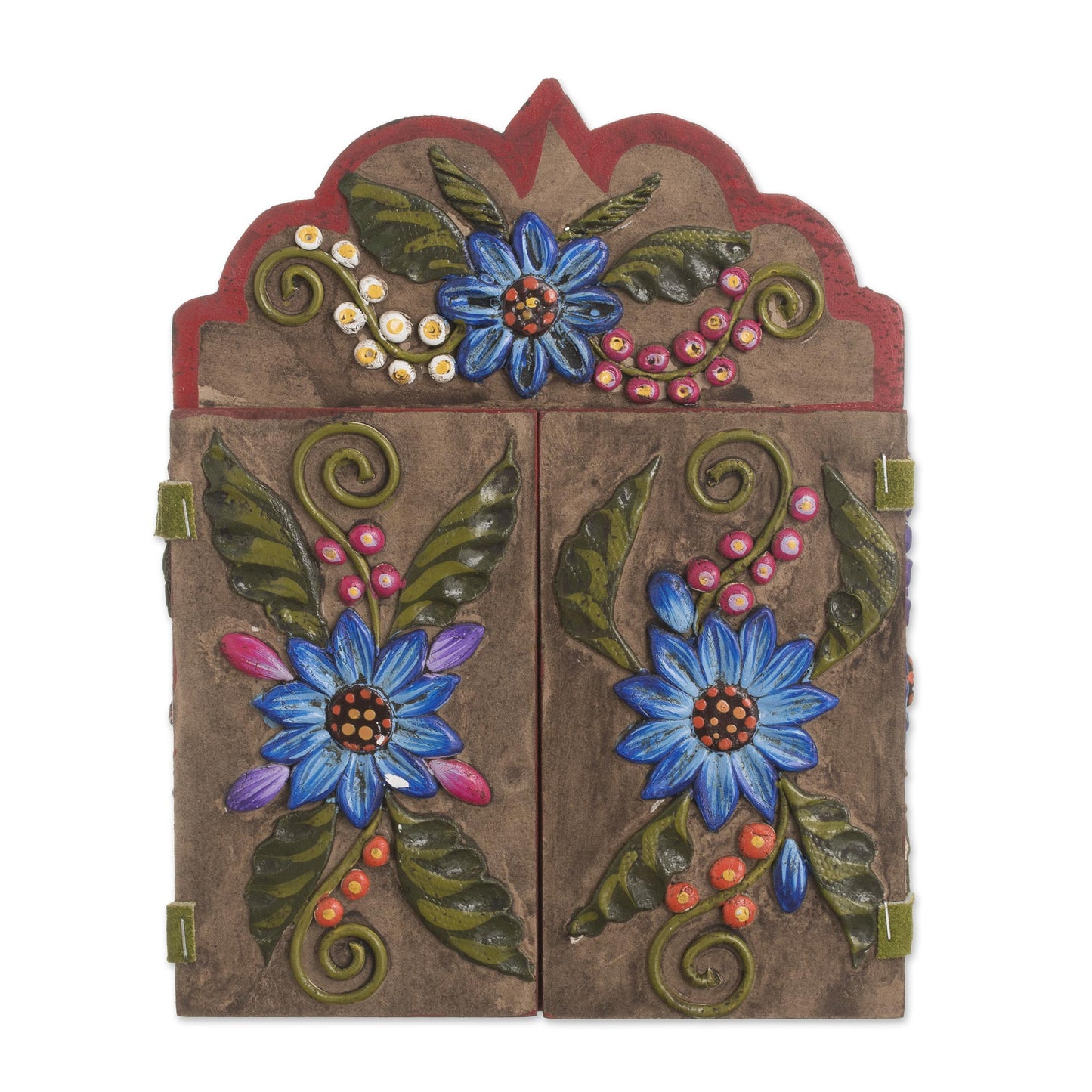 Flower Shop Floral Wood and Ceramic Retablo from Peru