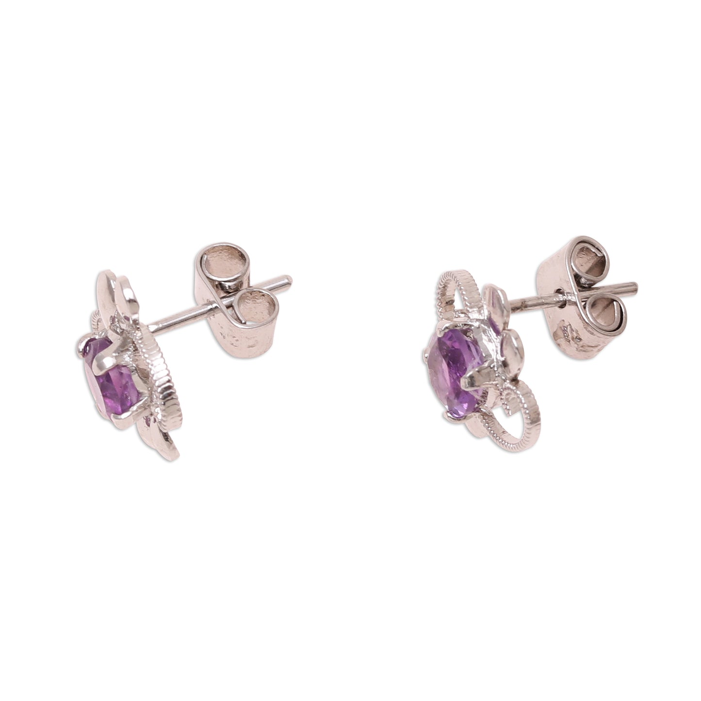 Glittering Purple Charm Rhodium Plated Amethyst Stud Earrings from India