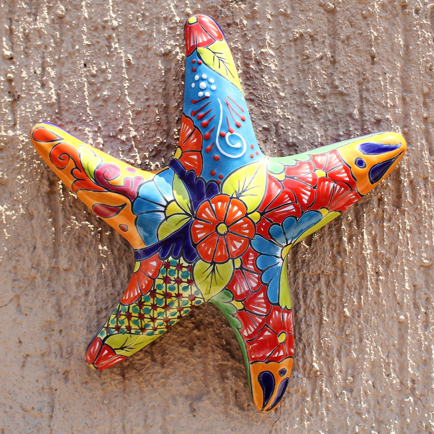 Talavera Starfish Hand-Painted Talavera-Style Ceramic Starfish Wall Sculpture