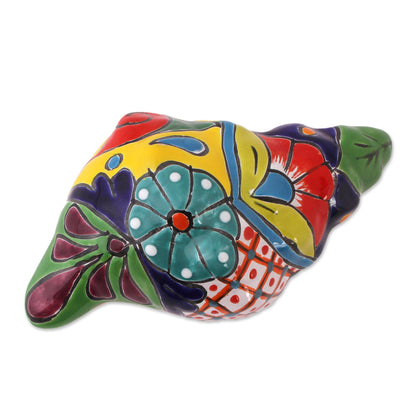 Talavera Conch Talavera Style Ceramic Conch Sculpture from Mexico