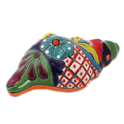 Talavera Conch Talavera Style Ceramic Conch Sculpture from Mexico