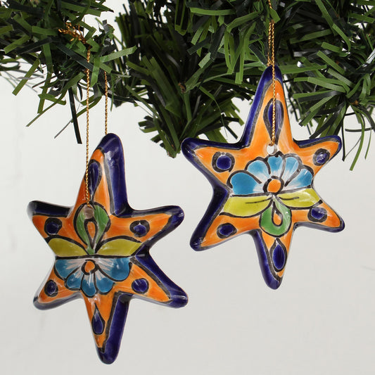 Talavera Stars Talavera Ceramic Star Ornaments Crafted in Mexico (Set of 4)