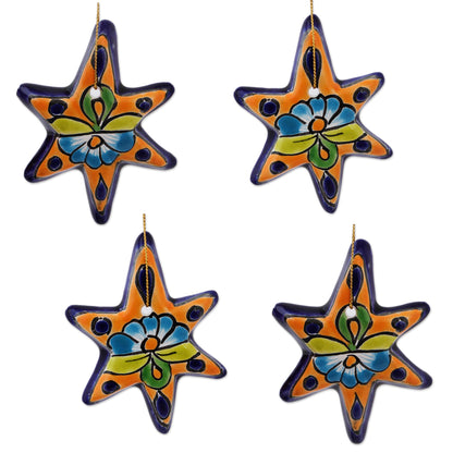 Talavera Stars Talavera Ceramic Star Ornaments Crafted in Mexico (Set of 4)