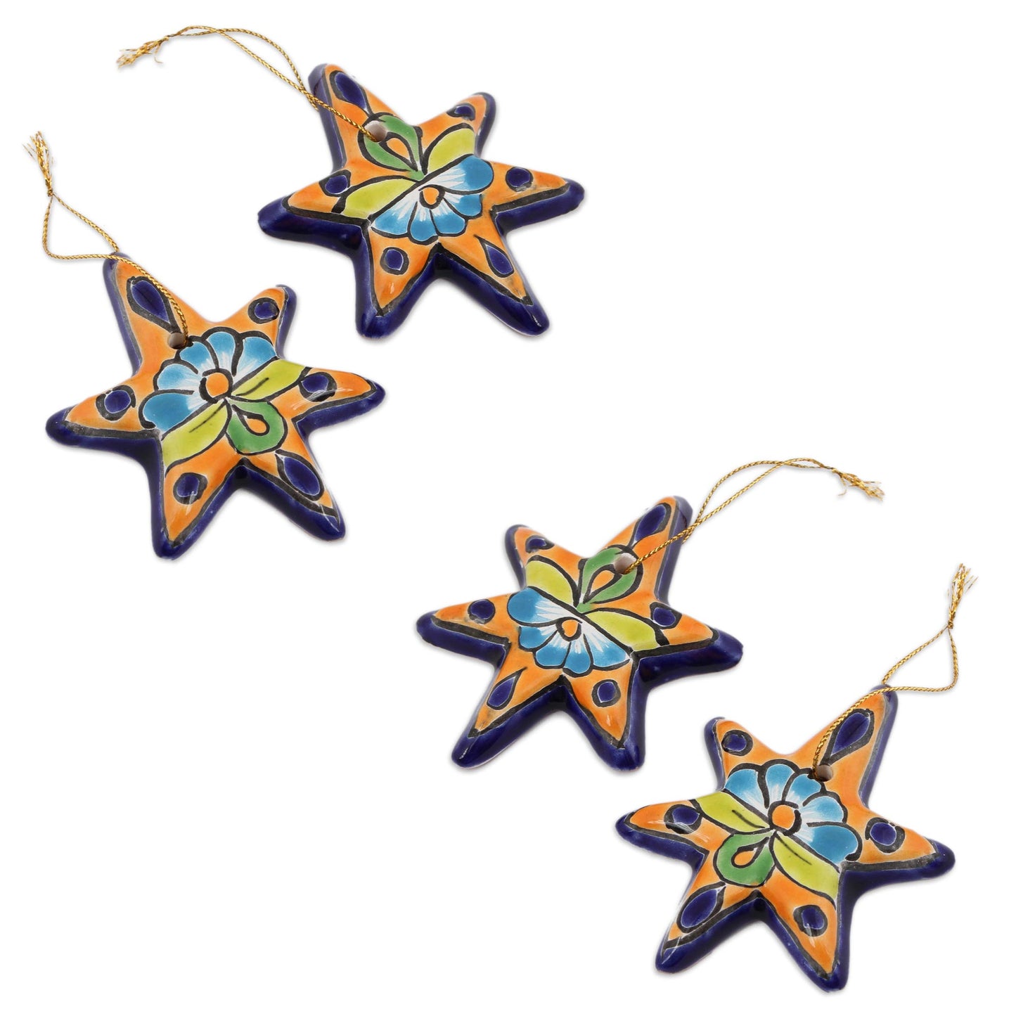 Talavera Stars Talavera Ceramic Star Ornaments Crafted in Mexico (Set of 4)