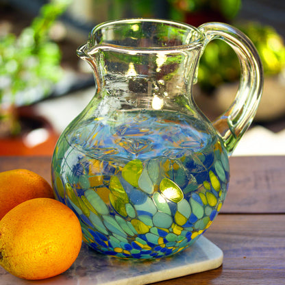 Ocean Confetti Colorful Recycled Glass Pitcher Crafted in Mexico