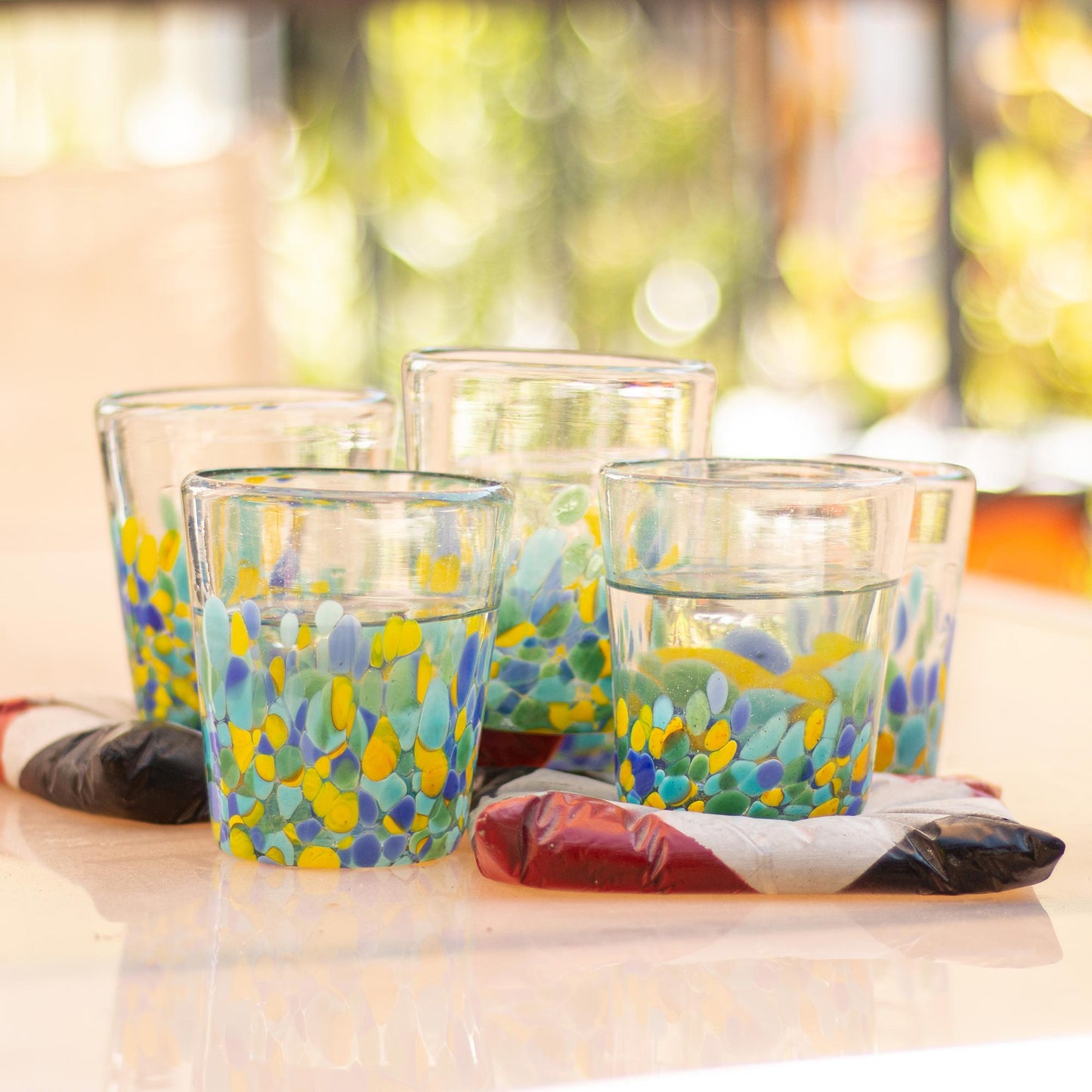 Tropical Confetti Colorful Recycled Glass Rocks Glasses (11 Oz., Set of 6)