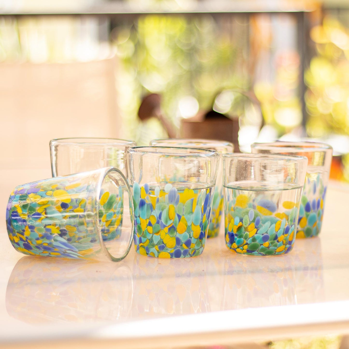 Tropical Confetti Colorful Recycled Glass Rocks Glasses (11 Oz., Set of 6)