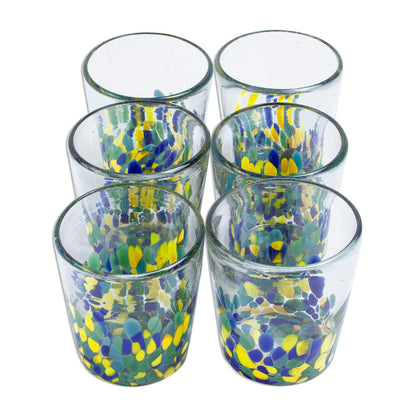 Tropical Confetti Colorful Recycled Glass Rocks Glasses (11 Oz., Set of 6)