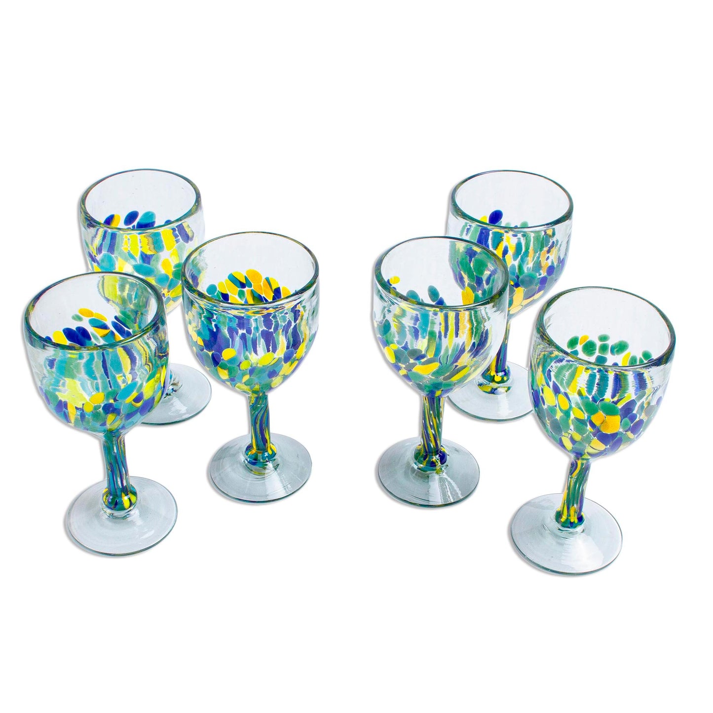 Tropical Confetti Colorful Recycled Wine Glasses from Mexico (Set of 6)