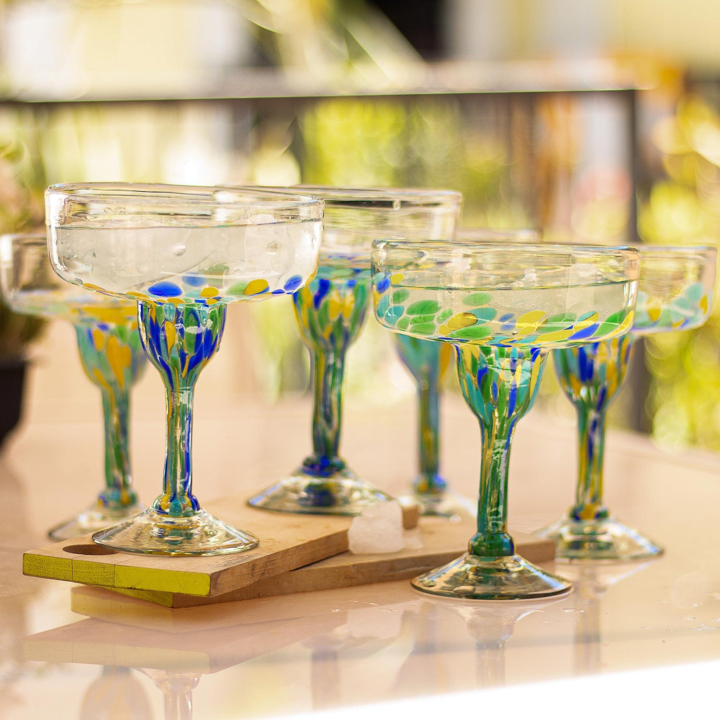 Tropical Confetti Colorful Recycled Glass Margarita Glasses (Set of 6)