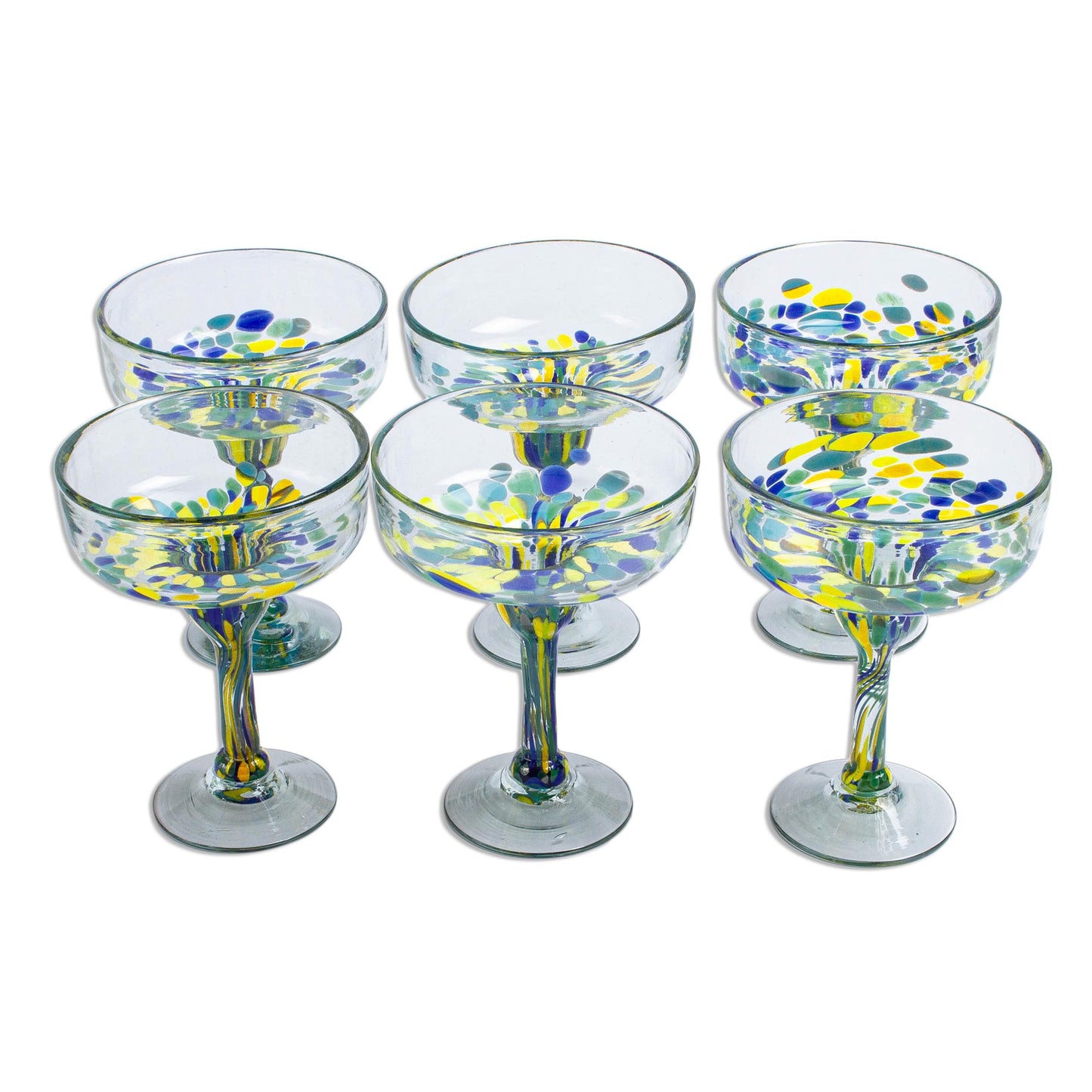 Tropical Confetti Colorful Recycled Glass Margarita Glasses (Set of 6)