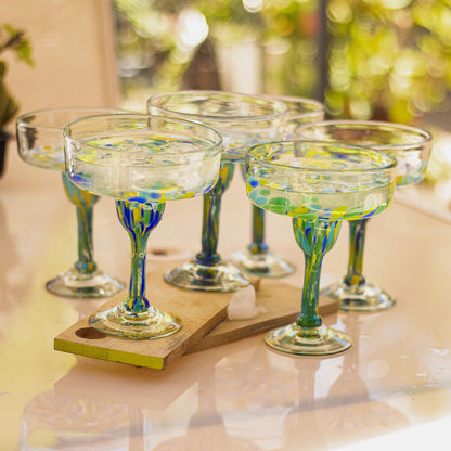 Tropical Confetti Colorful Recycled Glass Margarita Glasses (Set of 6)