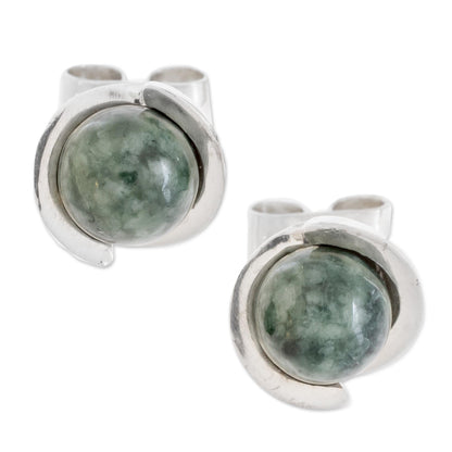 Green Magic Silhouette Modern Jade Stud Earrings in Dark Green from Guatemala