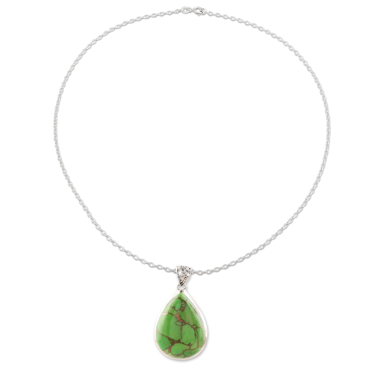 Green Teardrop Teardrop Green Composite Turquoise and Silver Necklace