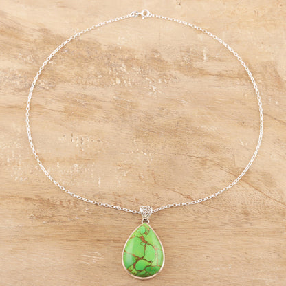 Green Teardrop Teardrop Green Composite Turquoise and Silver Necklace