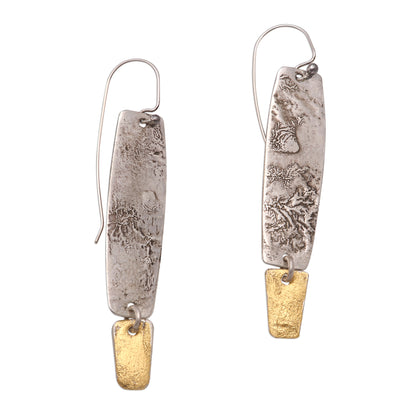 Beautiful Textures Sterling Silver Dangle Earrings with Gold Mica Accent