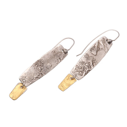 Beautiful Textures Sterling Silver Dangle Earrings with Gold Mica Accent