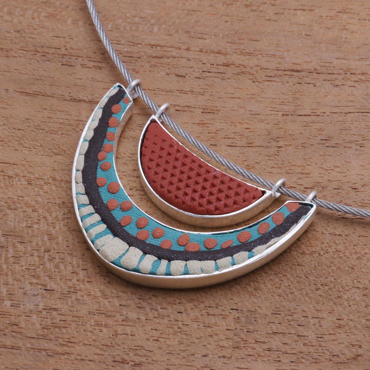 Summery Dots Sterling Silver and Polymer Clay Pendant Choker Necklace