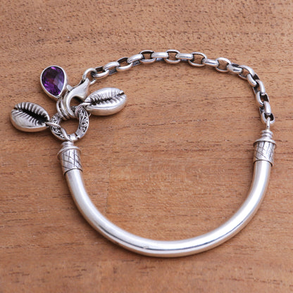 Glistening Shells Sterling Silver and Faceted Amethyst Bracelet from Java