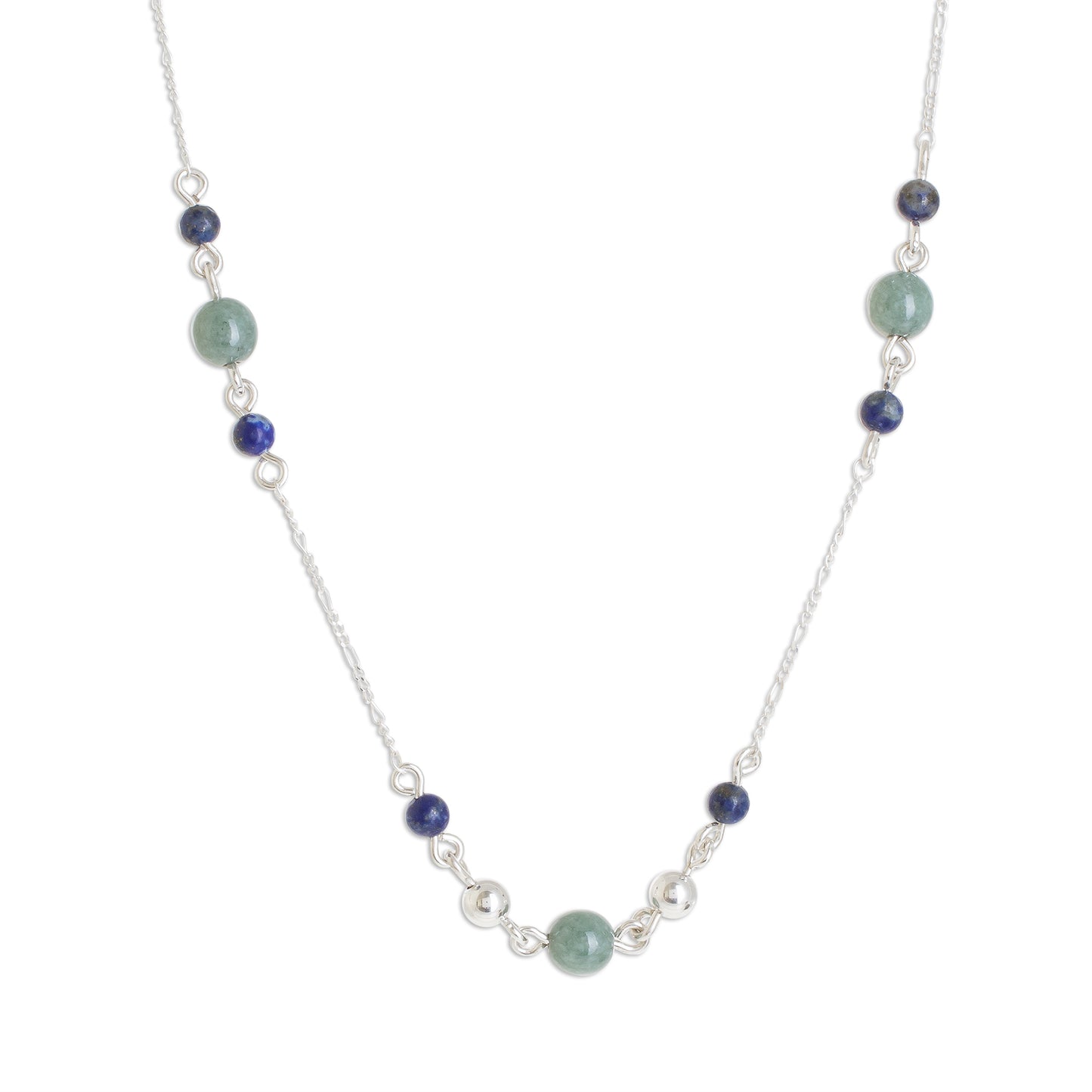 Subtle Combination Round Jade and Lapis Lazuli Pendant Necklace from Guatemala