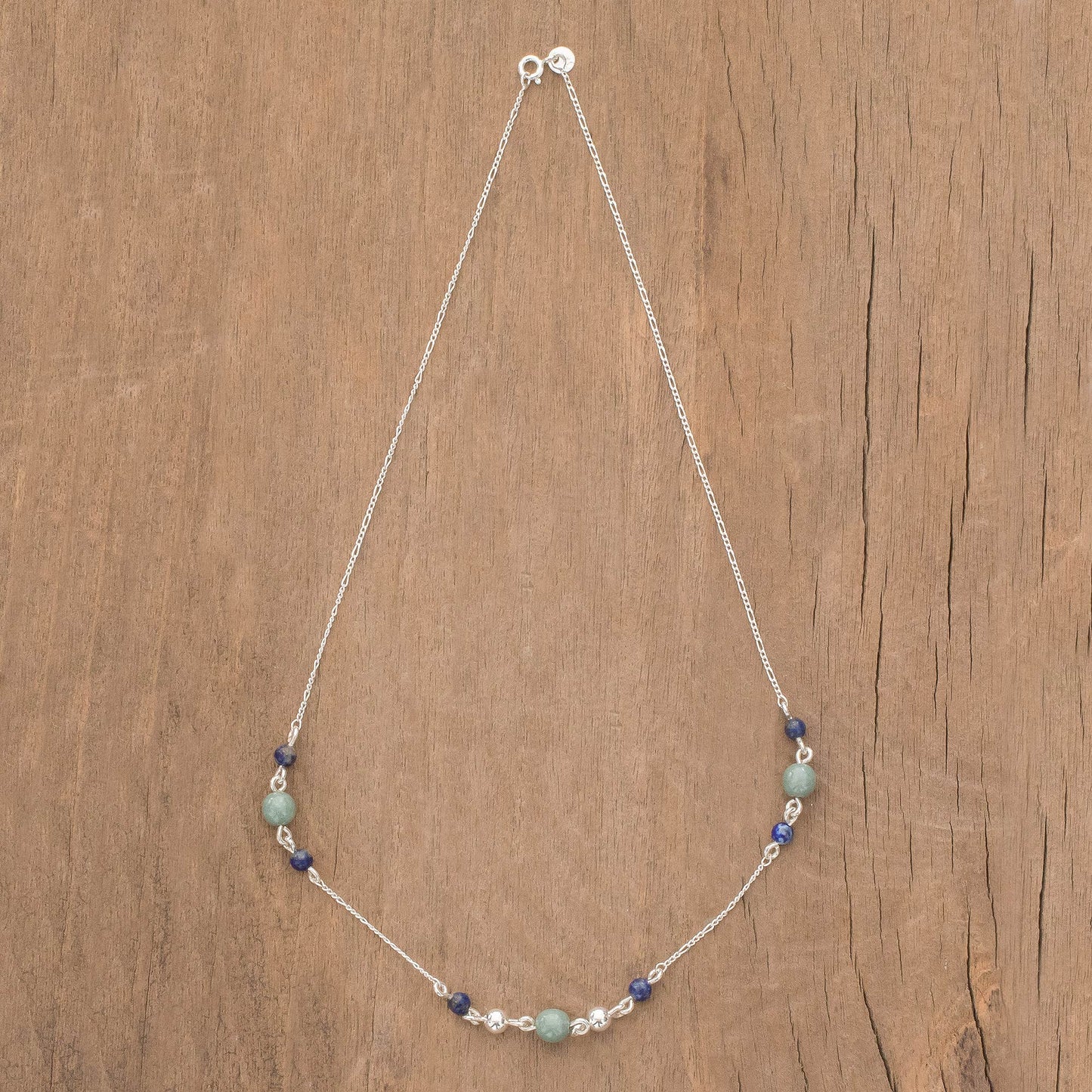 Subtle Combination Round Jade and Lapis Lazuli Pendant Necklace from Guatemala