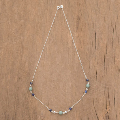 Subtle Combination Round Jade and Lapis Lazuli Pendant Necklace from Guatemala