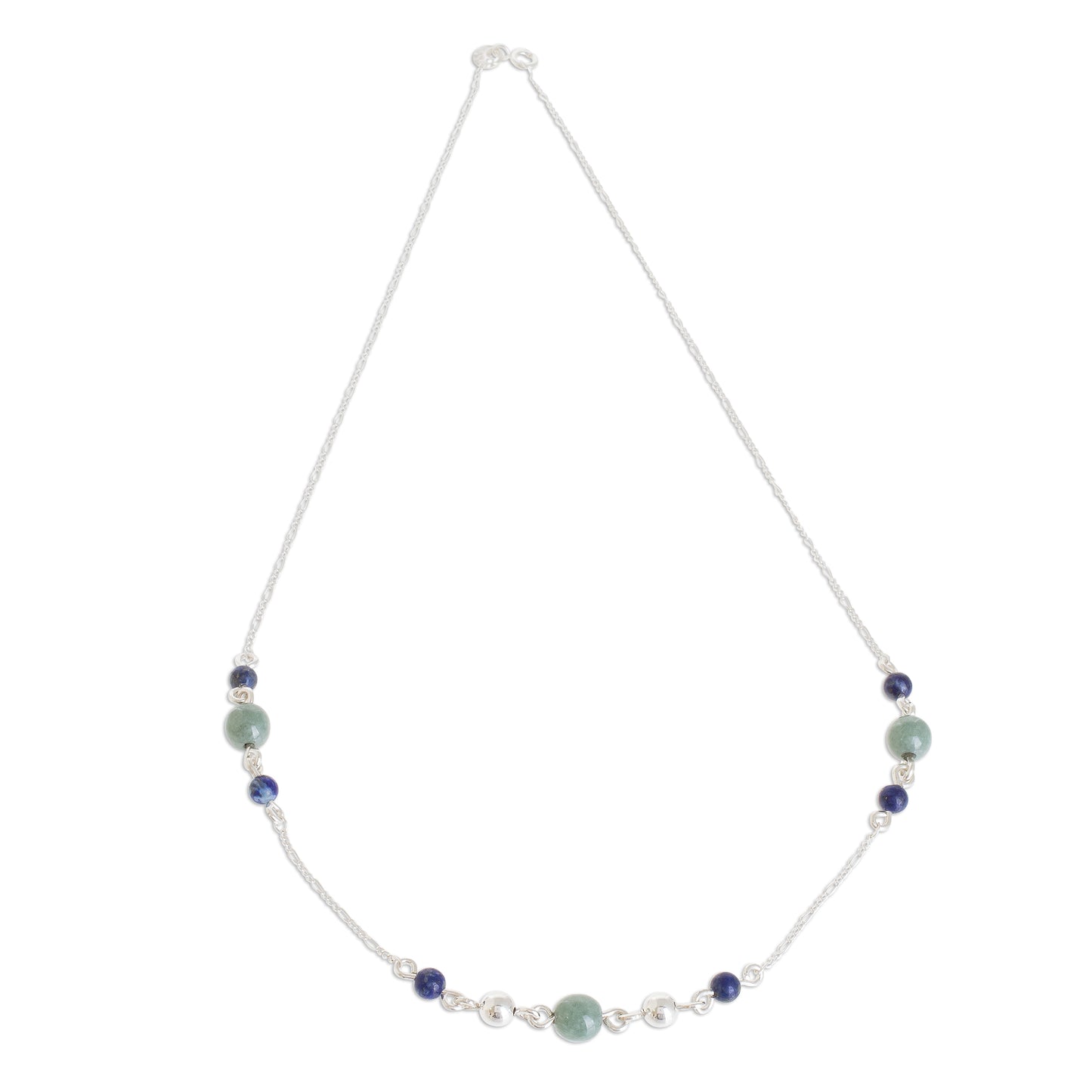 Subtle Combination Round Jade and Lapis Lazuli Pendant Necklace from Guatemala