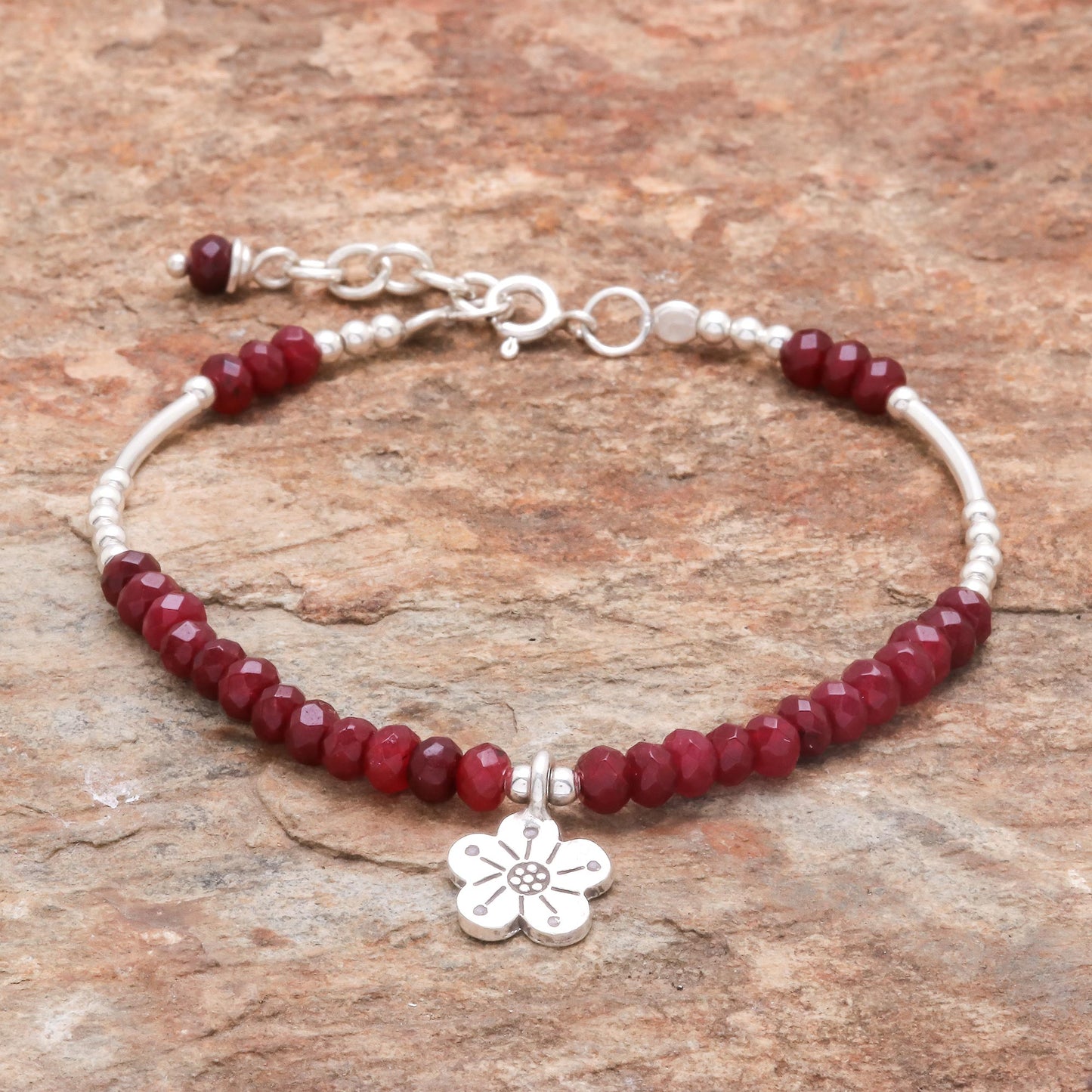 Karen Glisten Floral Garnet Beaded Bracelet from Thailand