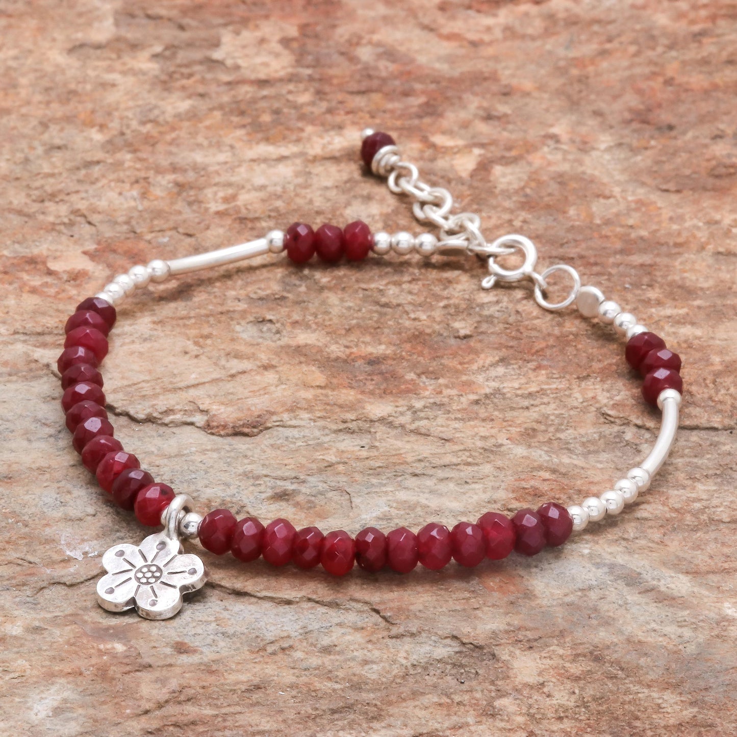 Karen Glisten Floral Garnet Beaded Bracelet from Thailand