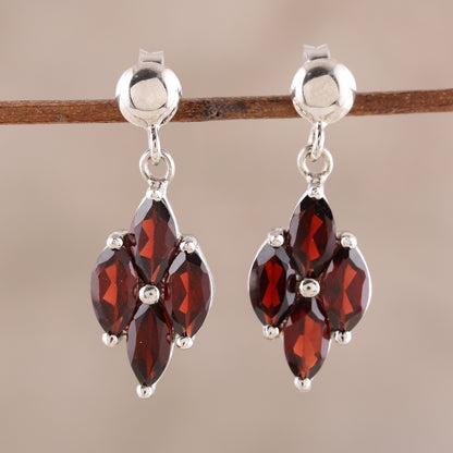 Natural Charm 3-Carat Rhodium Plated Garnet Dangle Earrings from India