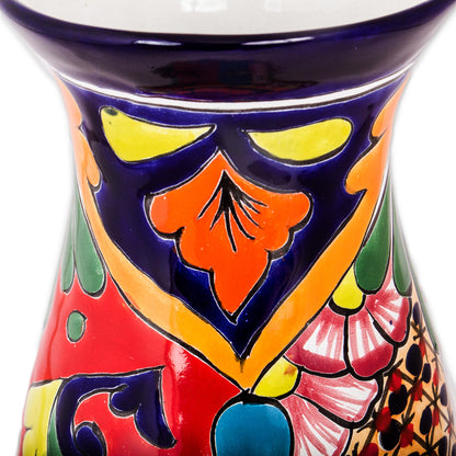 Colorful Curves Curvy Talavera-Style Ceramic Vase Crafted in Mexico