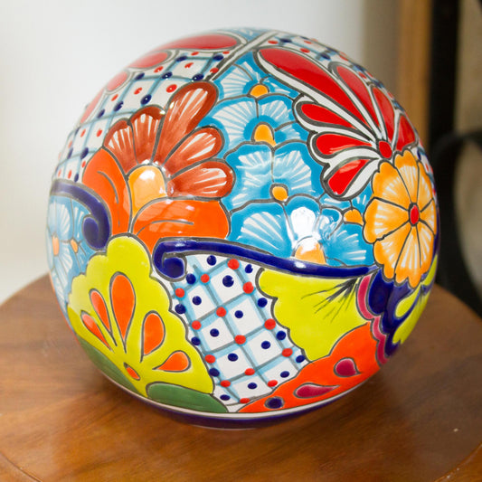 Summer Designs Floral Talavera-Style Ceramic Decorative Accent from Mexico