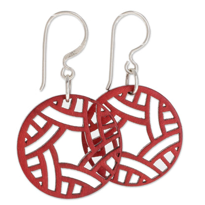 Circular Imagination Circular Recycled Wood Dangle Earrings in Red from Guatemala