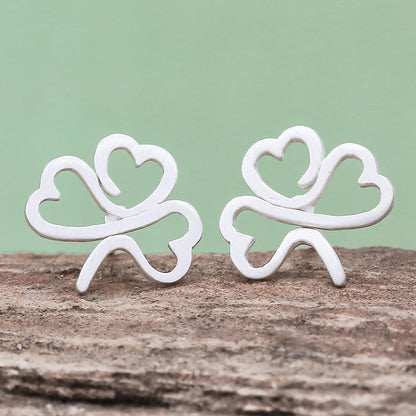 Beautiful Clover Sterling Silver Clover Stud Earrings from Thailand