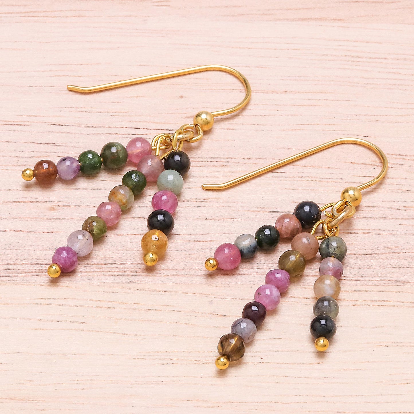 Succulent Candy 18k Gold Plated Natural Tourmaline Dangle Earrings