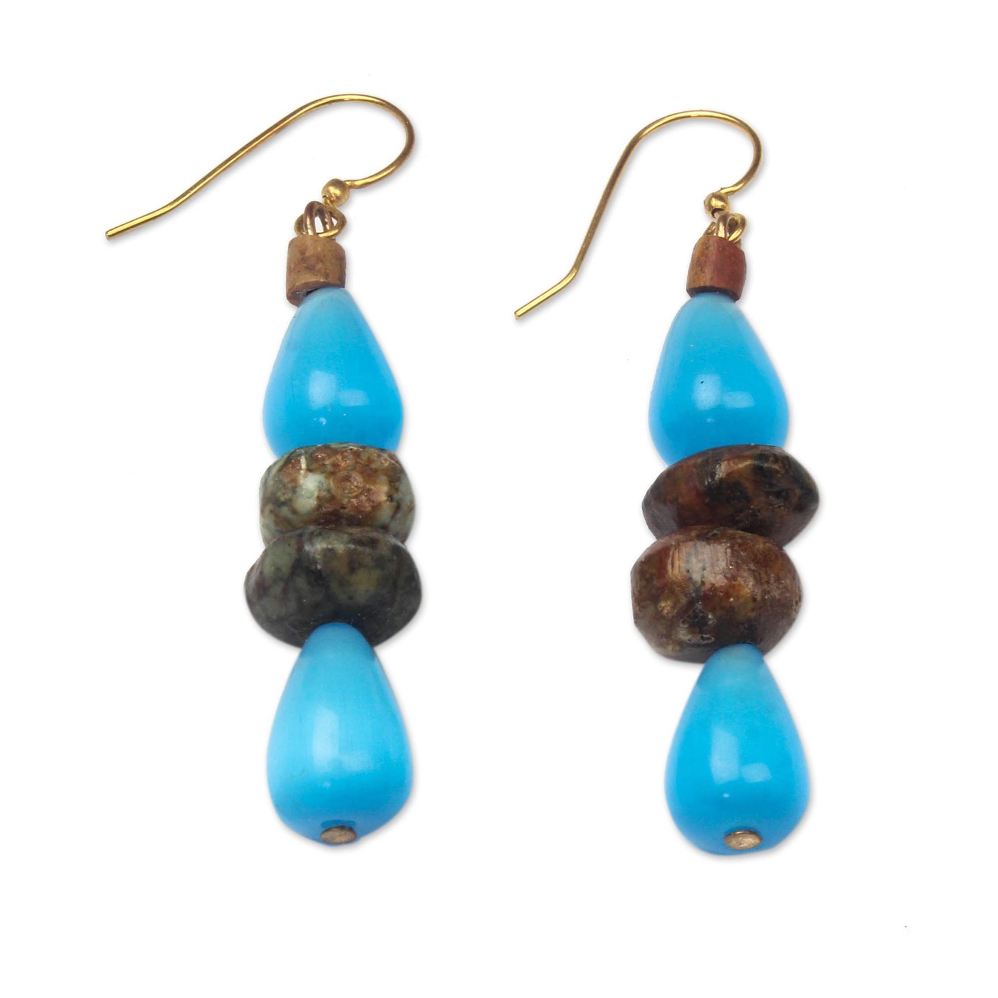 Odefo Drops Cat's Eye Teardrop Beaded Dangle Earrings from Ghana