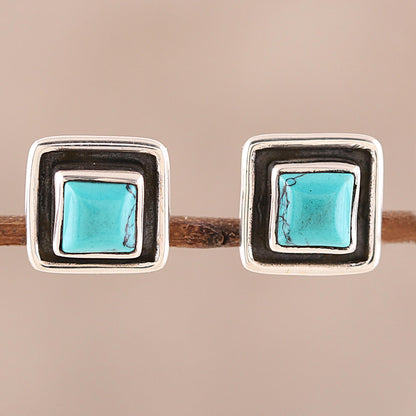 Sky Frame Square Calcite Stud Earrings Crafted in India