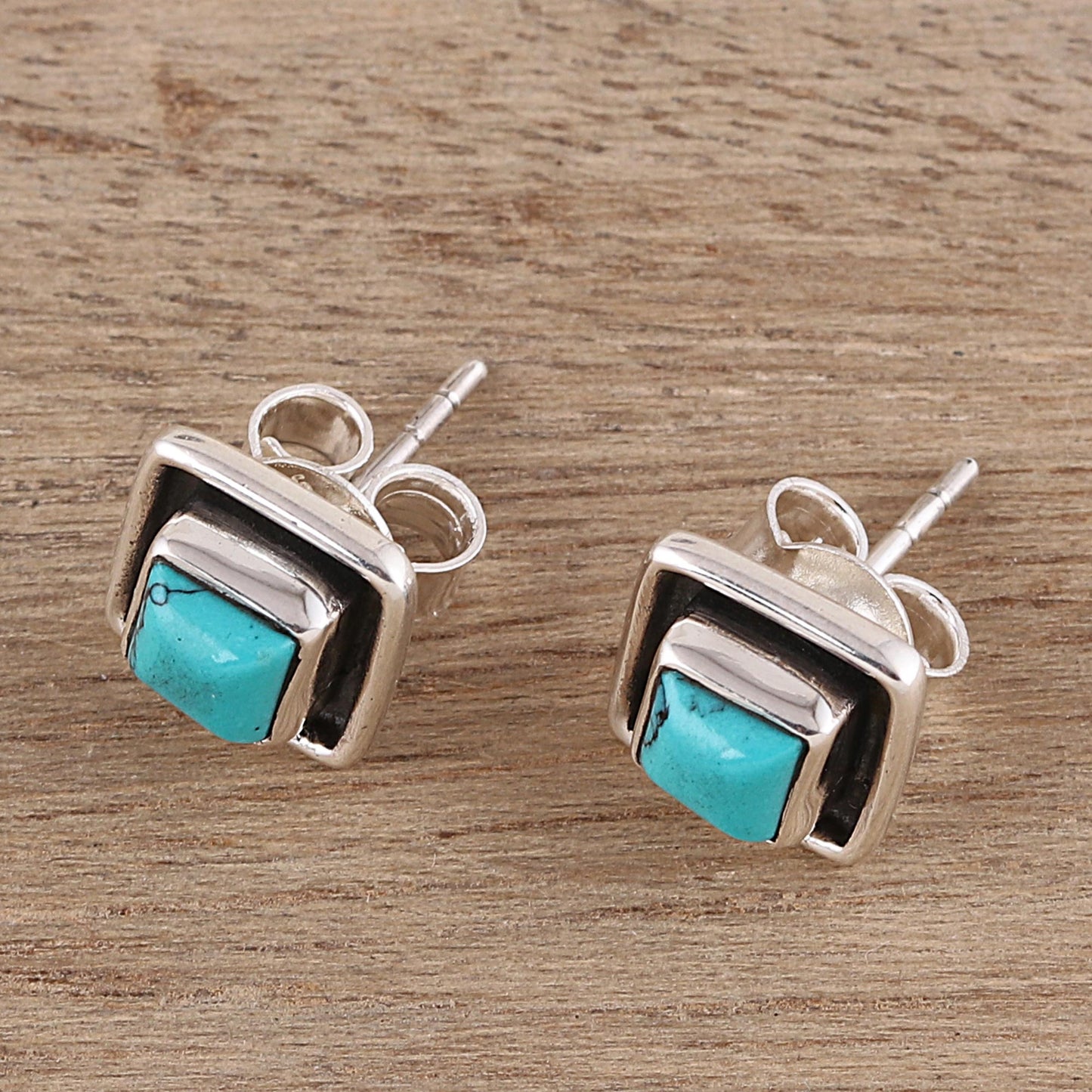 Sky Frame Square Calcite Stud Earrings Crafted in India