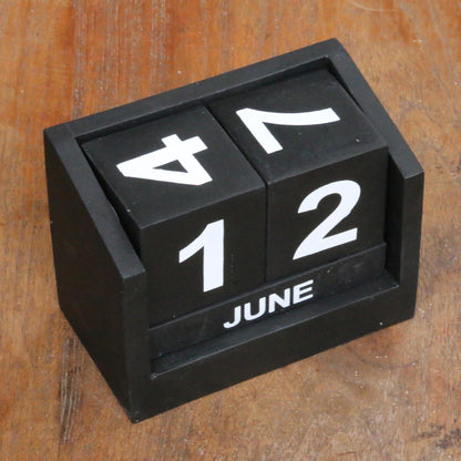 Counting the Days in Black Wood Perpetual Calendar in Black from Bali