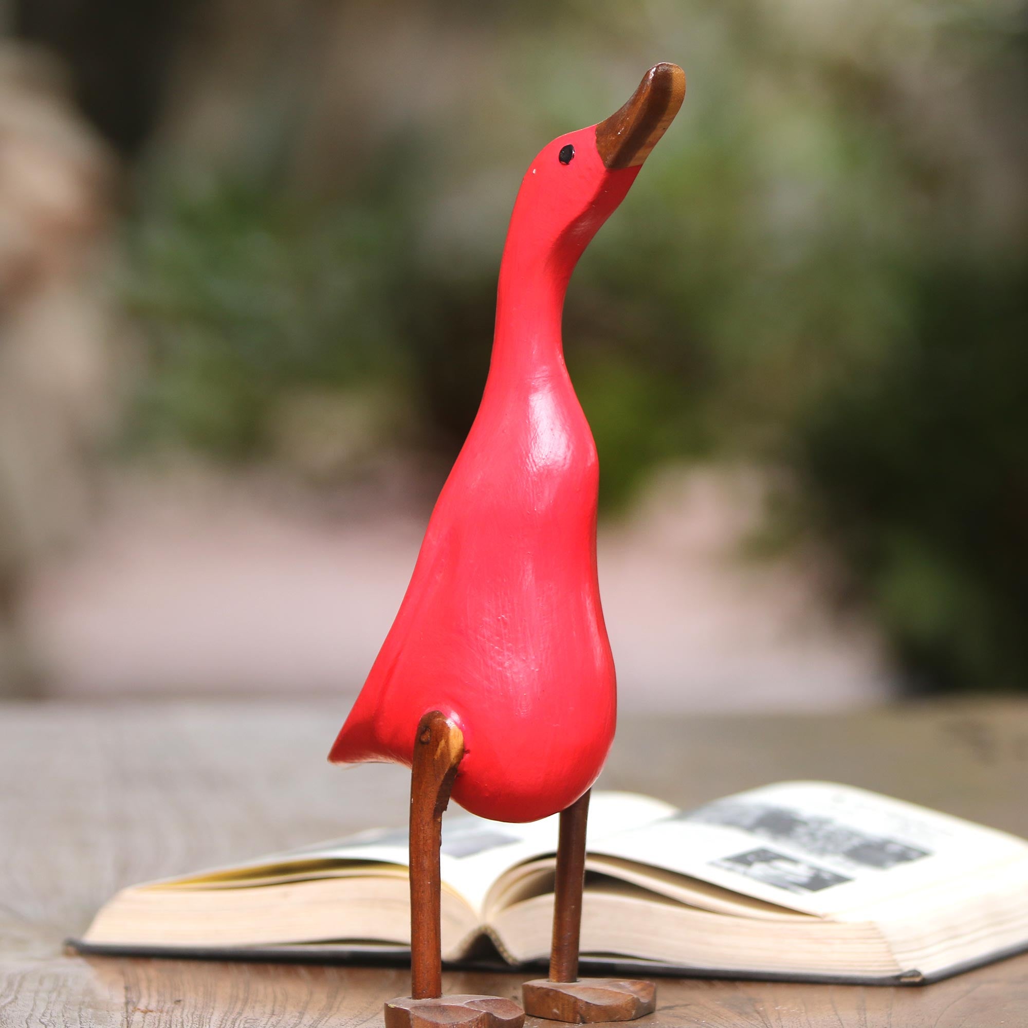 NOVICA Barefoot Duck Acacia Wood and Bamboo Root Duck Sculpture in Red ...