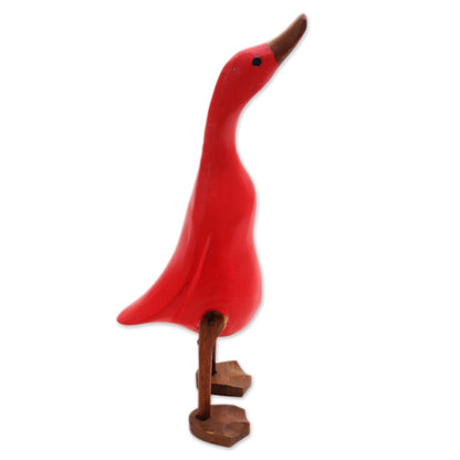 Barefoot Duck Acacia Wood and Bamboo Root Duck Sculpture in Red from Bali