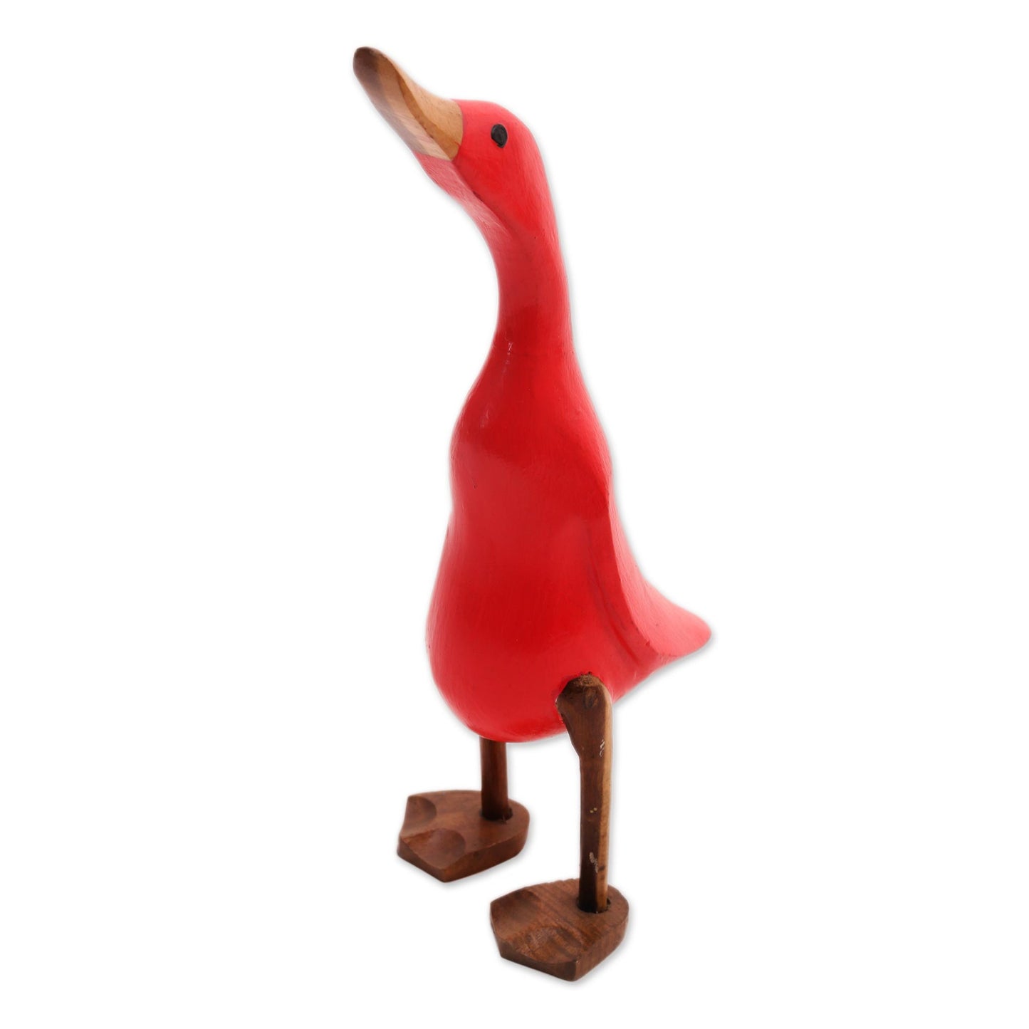 Barefoot Duck Acacia Wood and Bamboo Root Duck Sculpture in Red from Bali