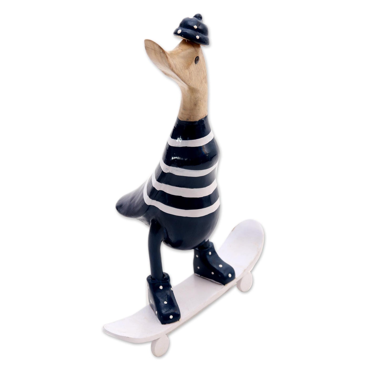 Skateboard Duck Acacia Wood and Bamboo Root Skateboarder Duck Sculpture