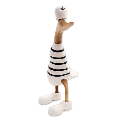 Sailor Duck Acacia Wood and Bamboo Root Sailor Duck Sculpture from Bali