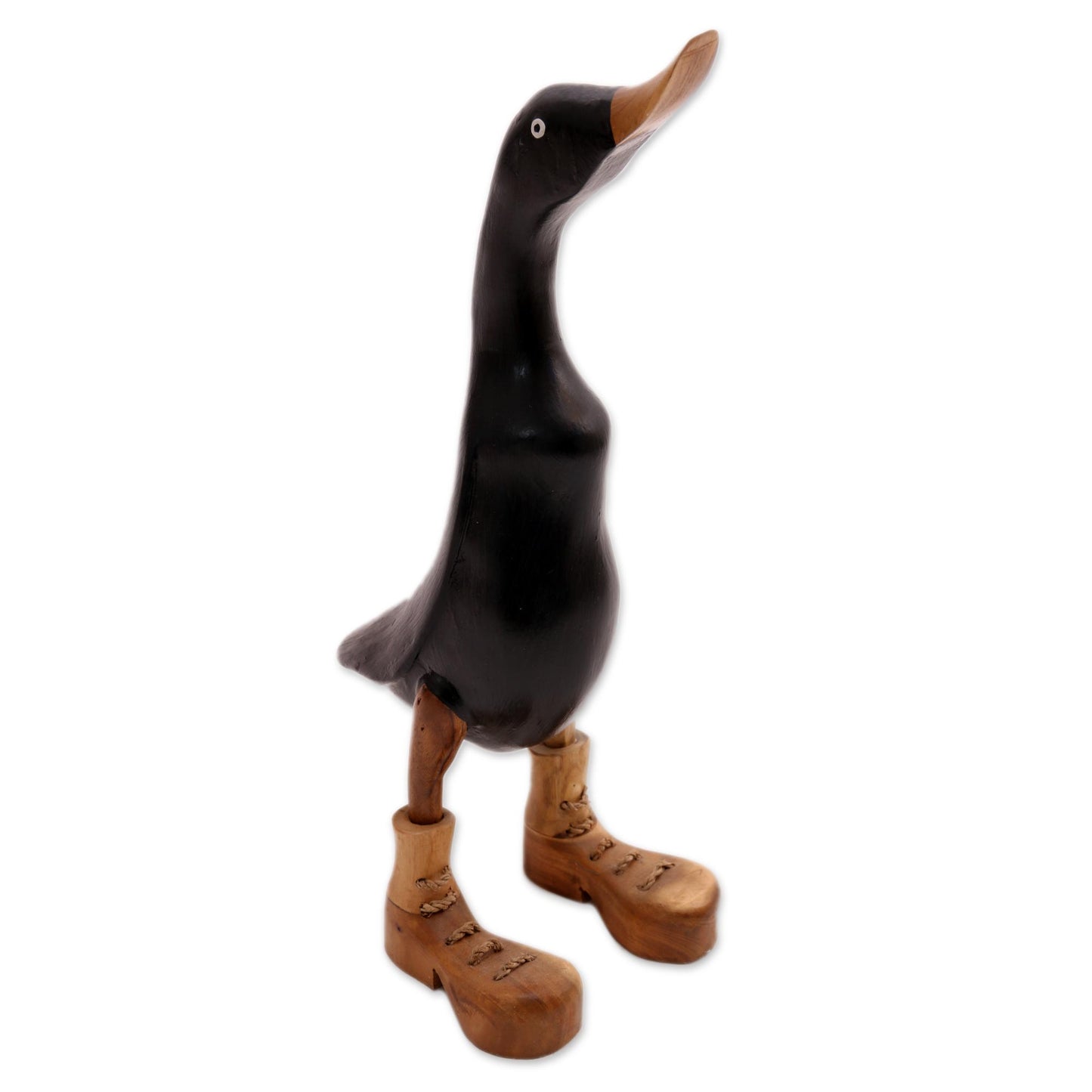 Stomping Duck in Black Black Acacia Wood and Bamboo Root Duck Sculpture from Bali