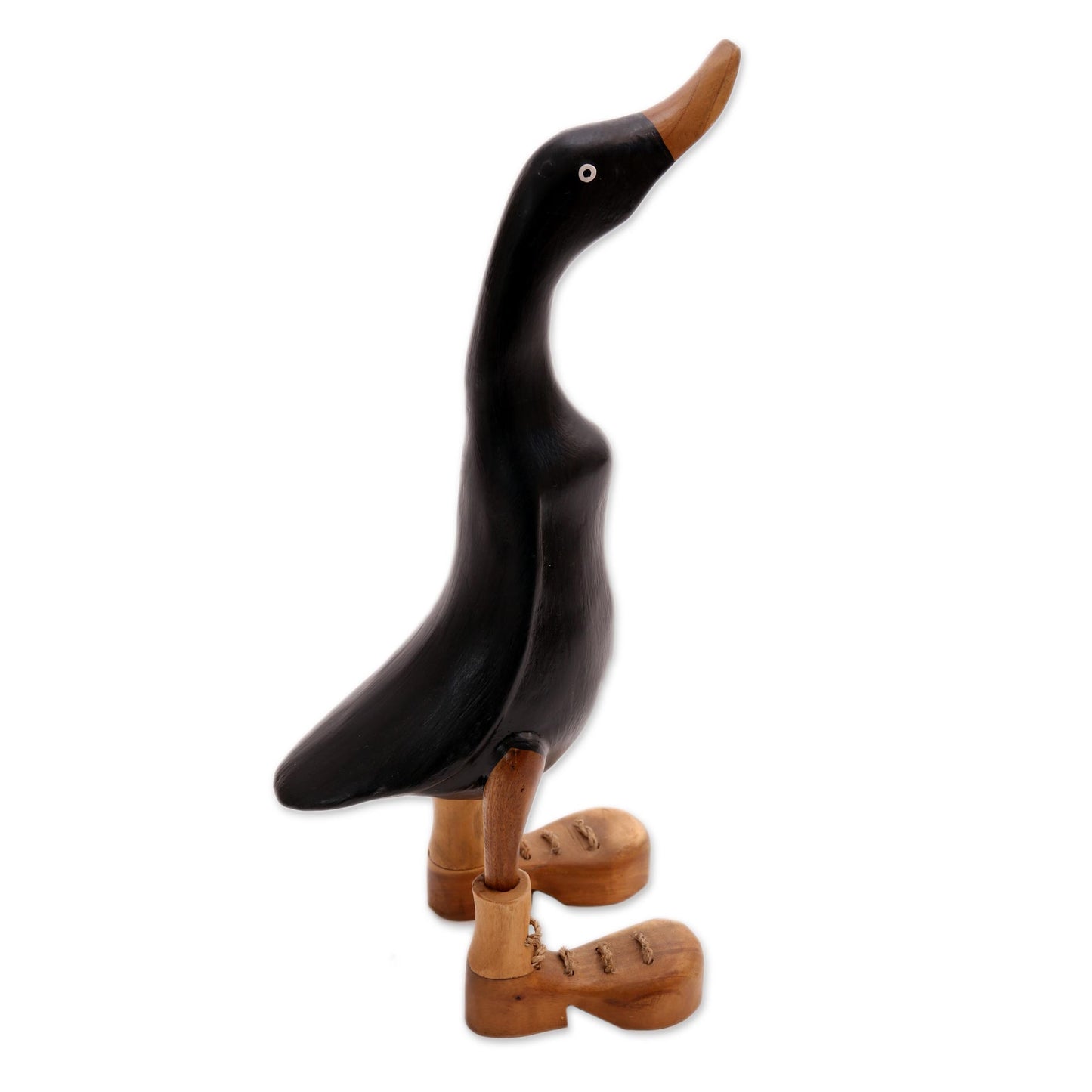 Stomping Duck in Black Black Acacia Wood and Bamboo Root Duck Sculpture from Bali