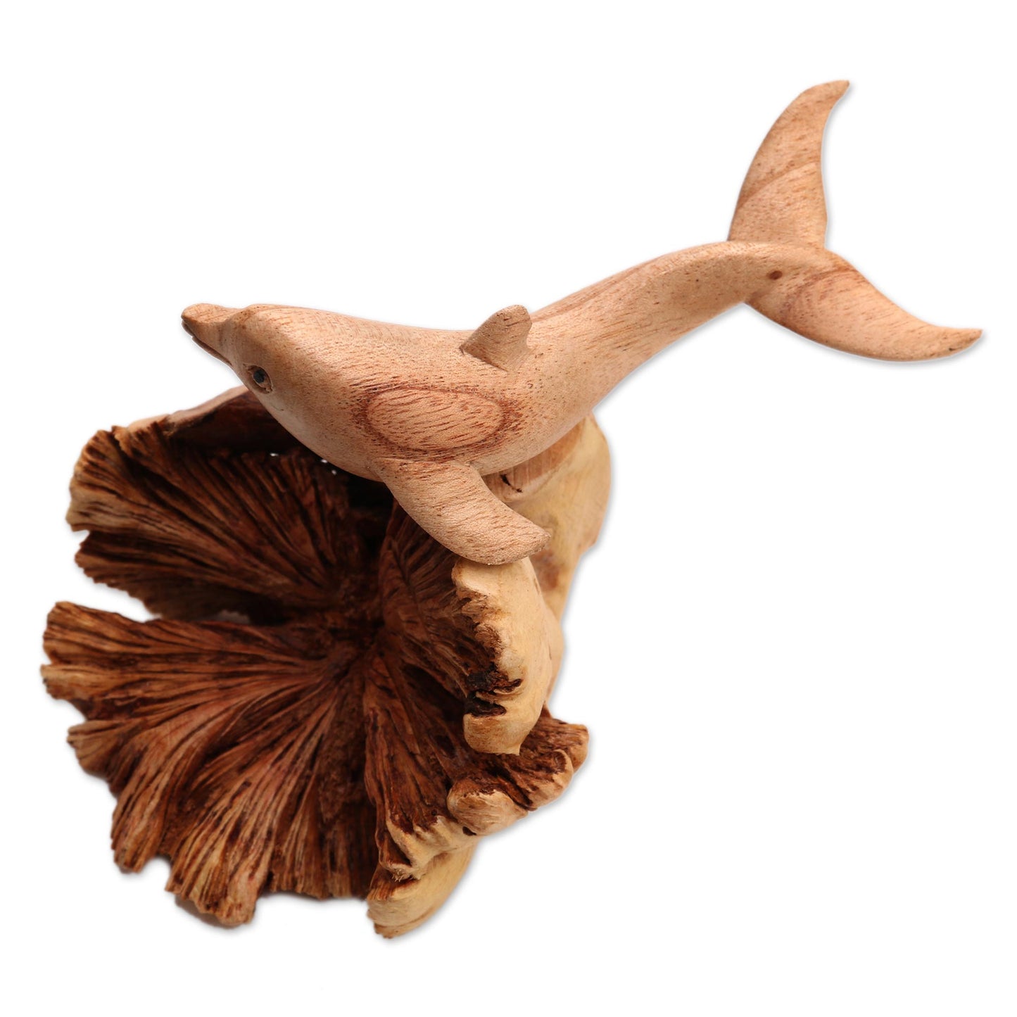 Happy Dolphin Jempinis and Benalu Wood Dolphin Figurine from Bali