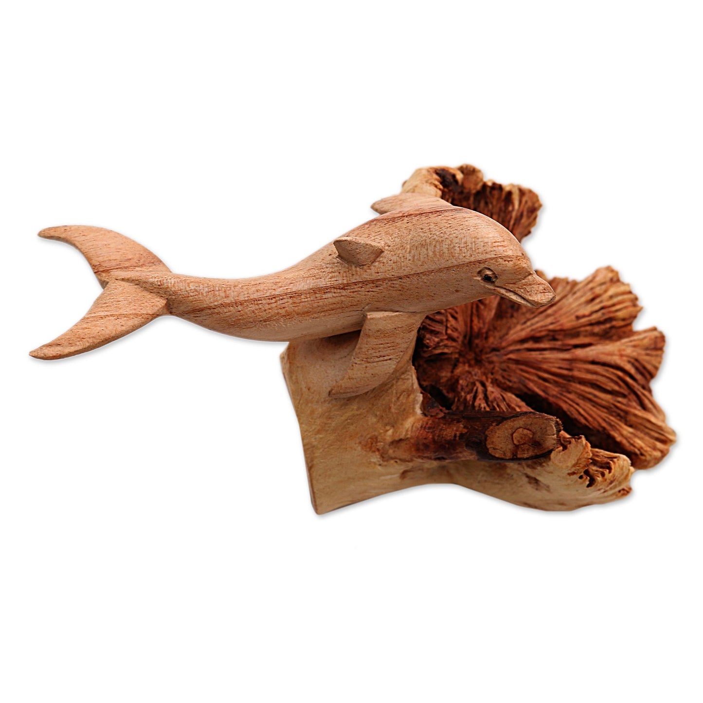 Happy Dolphin Jempinis and Benalu Wood Dolphin Figurine from Bali