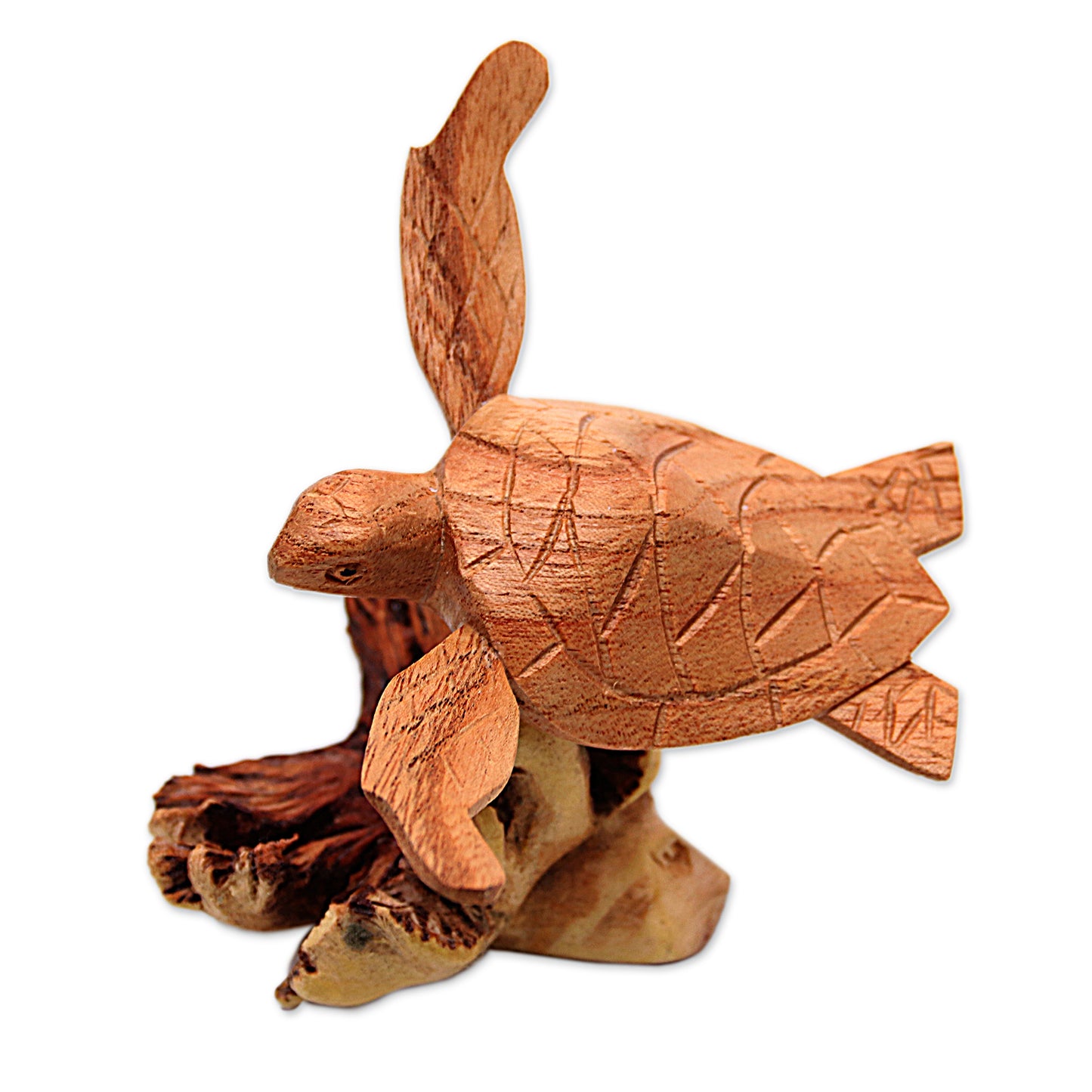 Swimming Turtle Jempinis and Benalu Wood Sea Turtle Figurine from Bali