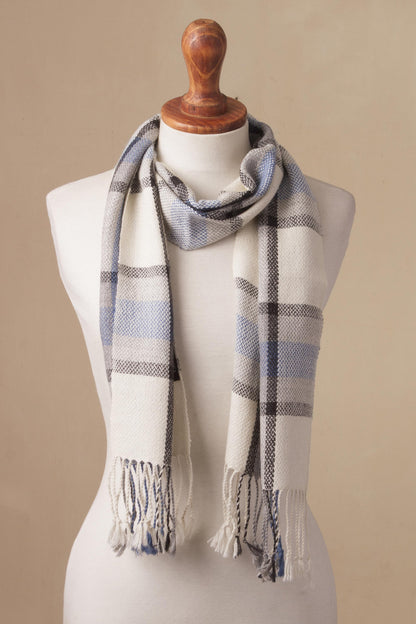 Elegant Lines 100% Baby Alpaca Wrap Scarf with Line Motifs from Peru